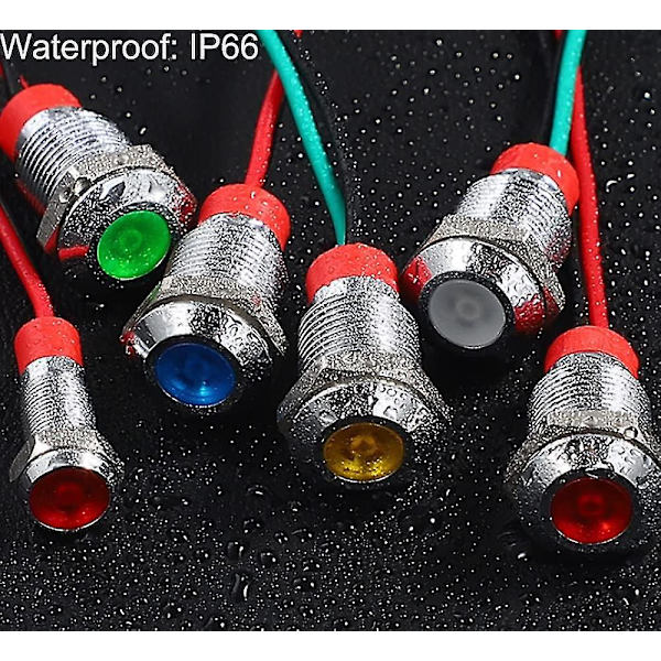 5 stk 10mm 230V AC LED Metall Vanntett Indikatorsignallampe (gul)