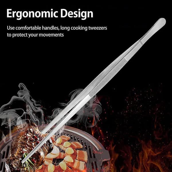 Matlaging Pinsett Rustfritt Stål Lang, 2 Stykker Matlaging Pinsett Rustfritt Stål, Grillpinsett (30cm)