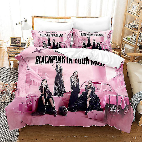 B01 Blackpink 3D-tryckt Sängklädesset Täcke Överkast Kuddfodral Barnpresent AU DOUBLE 180x210cm