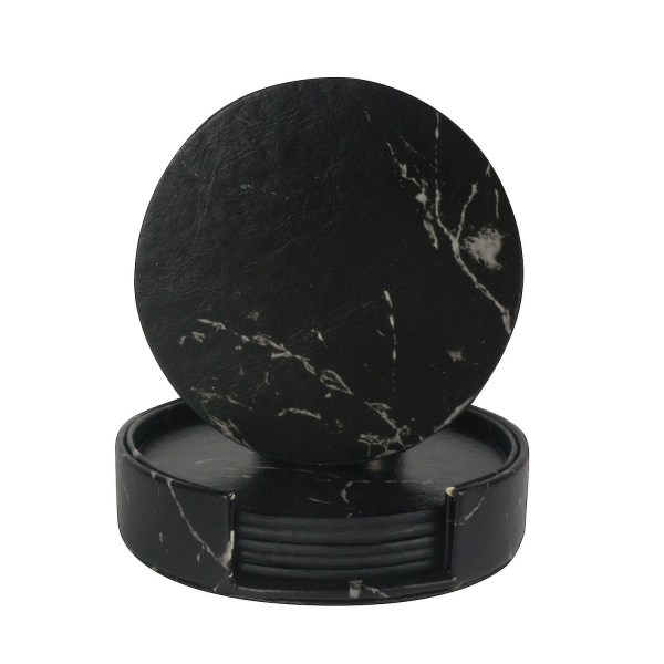 Leather Coasters Sølbeskyttelse for bord Skrivebord Slitesterk og sklisikker skinn Coaster Fit Common black marble