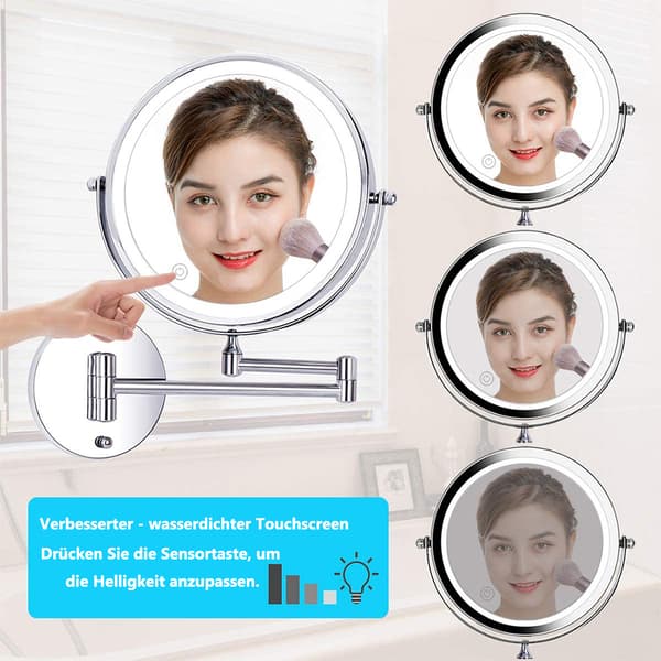 Elegant Chrome Wall-Mounted Makeup Mirror, 10X Magnifying Double-Sided LED-Illuminated Makeup Mirror for Bathroom with 7 Inch Extendable Arm and USB