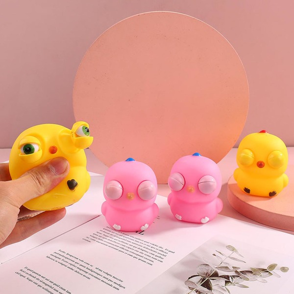 Chick Squeeze Toy Kyckling Antistressleksak Rolig ögonglob Burst Docka Stress relief Mjuk TPR Nypleksak Vuxna Tonåringar Sensorisk terapi Fidget Toy Pink