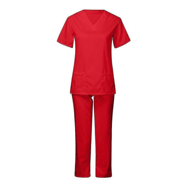 Unisex toppbukser skrubbesett sykepleier tannlege dress for bruk Red 2XL