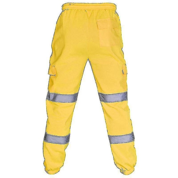 Voksne Sikkerhedsarbejdsbukser Hi Vis Viz Synlighed Elastiske talje joggingbukser Yellow XL