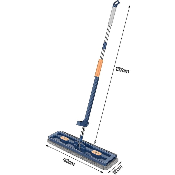 Stor Platt Moppset, 360° Swivel Mopp med Urvridningsfunktion, Golvmoppset Platt Mopp med Återanvändbara Mikrofibermoppdynor (blå - Med 2 Moppdynor)