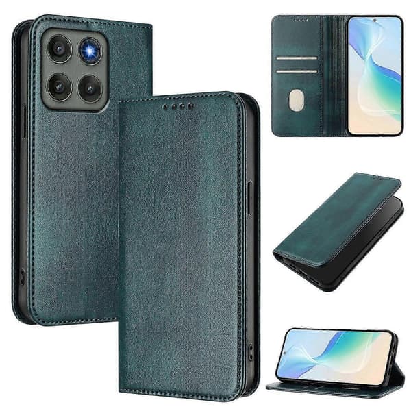 Plånboksfodral i retro texturläder för Motorola Edge 60 Pro 5g Dark Green