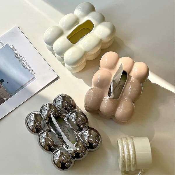 Servettlåda Hög Kapacitet Dammtät Marshmallow Form Servettfodral silvery