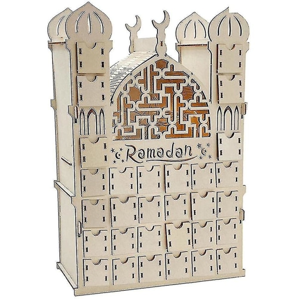 Ramadan-kalender, gjenbrukskalender av tre med 30 skuffer, Eid Mubarak-dekorasjon, Ramadan-kalender