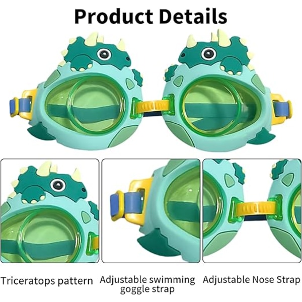 Barnsimglasögon med tecknade motiv, söta simglasögon för poolen, dykglasögon för barn, snorklingsglasögon för pojkar och flickor Triceratops