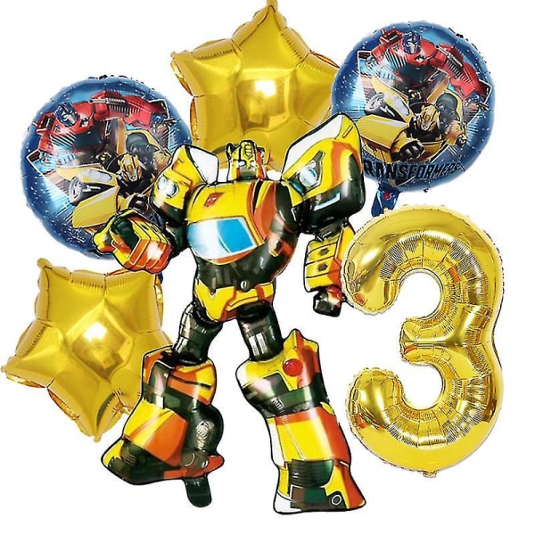 Transformers Børn Festartikler Optimus Prime Bumblebee Robot Fødselsdagsdekoration Nummer Ballon Banner Engangstallerkener Kopper yellow 6pcs-3