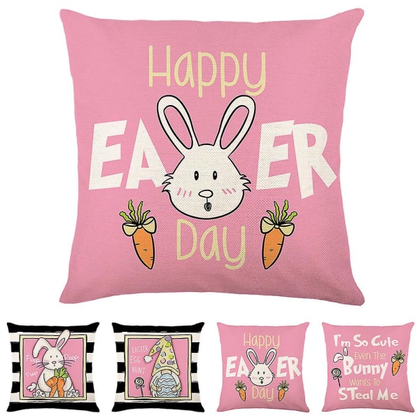 Glad Påsk Kanin Ägg Kuddfodral Bunny Kuddeöverdrag Fest Heminredning 4Pc