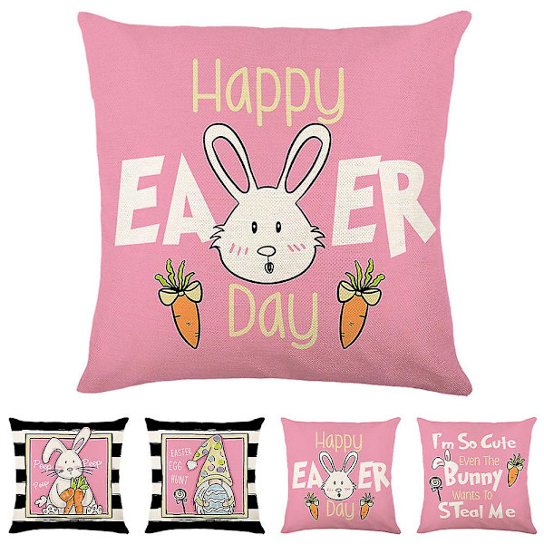 Glad Påske Kanin Æg Pudebetræk Bunny Pudebetræk Fest Hjem Decor 4Pc