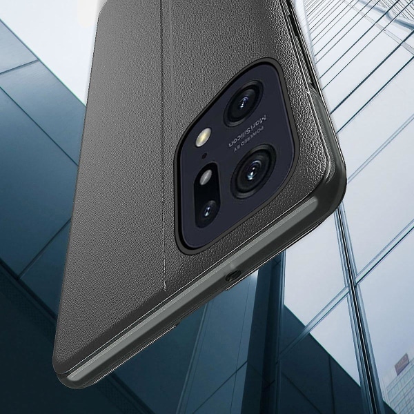 For Oppo Find X5 Pro View Window Stand Funktionel Forretningstelefonetui PU Læder Magnetisk Absorption Flip Cover Green