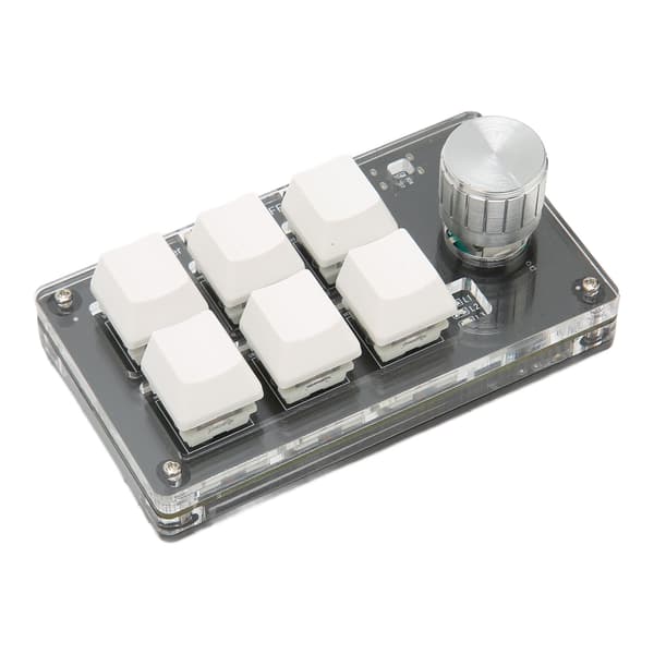 6-key Mini Keyboard with Knob, Blue Switch, Wired USB, Wireless Bluetooth, Dual Mode Connectivity, Programmable Mechanical Keyboard, White