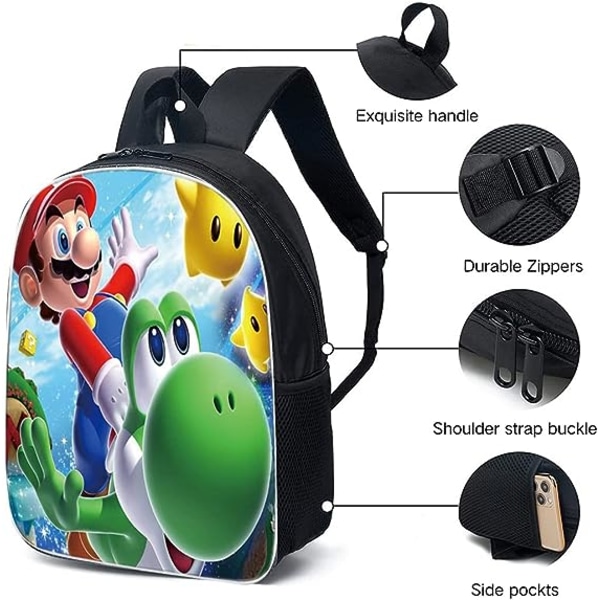Super Mario-rygsæk Børne-skolerygsæk Mario-skoletaske Mario Bros 3D-printet tegneserie-skoletaske til drenge grund- og ungdomsskoleelever
