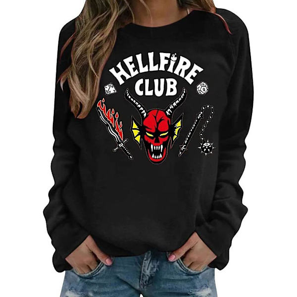 Unisex Hellfire Club Stranger Things T-skjorte Kvinner/menn Langærmet Topper Black L