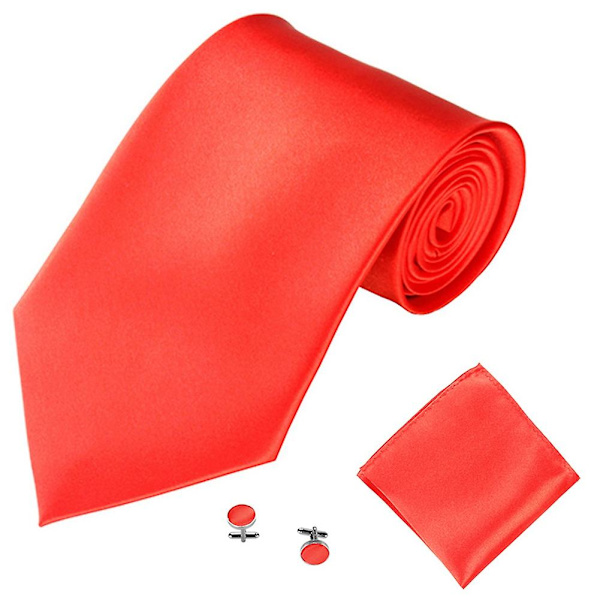 Herrar Kostym Slips Näsduk Manschettknappar Set Solid Färg Tuxedo Kostym Dark Red