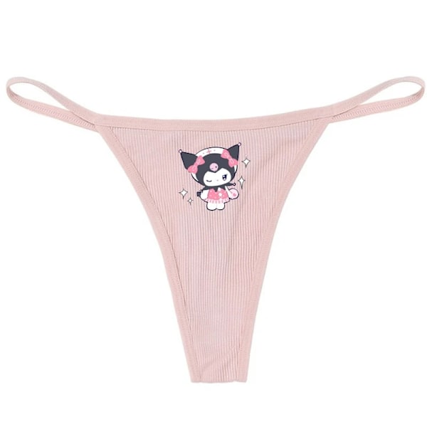 Hellokitty Ren Bomull Tunn Rem Sexig Stringtrosa Låg Midja Sömlös Anime Tecknad Kuromi Underkläder för Kvinnor Enkla Ribbade T-trosor ROSA 3 PINK 3 S