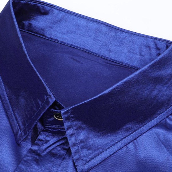 Sliktaa Miesten Casual Fashion Kiiltävä pitkähihainen Slim-Fit muodollinen paita Blue L