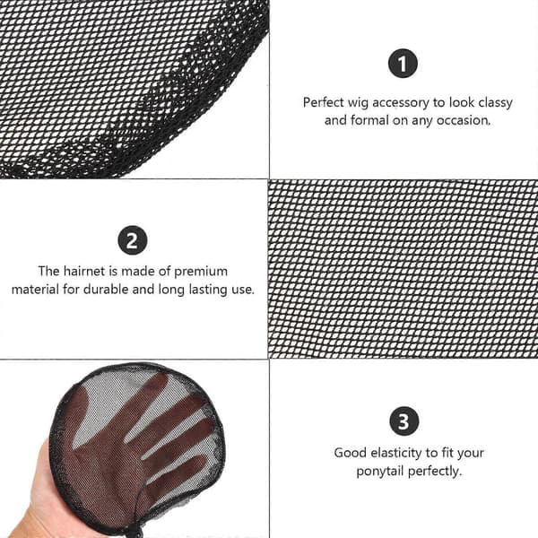 Hårnät för hästsvans, hårnät för hårbulle, elastiskt, 12-pack Black 15x15x0.6cm