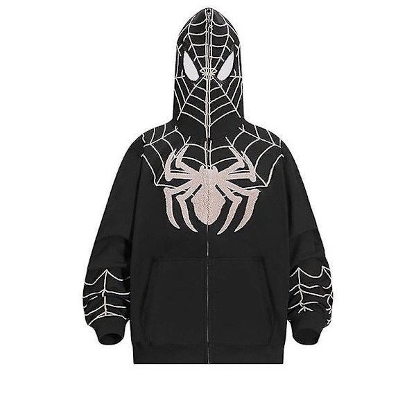 Spiderman Hoodie för Män Tryckt Huvtröja Streetwear CMK Svart Black XL