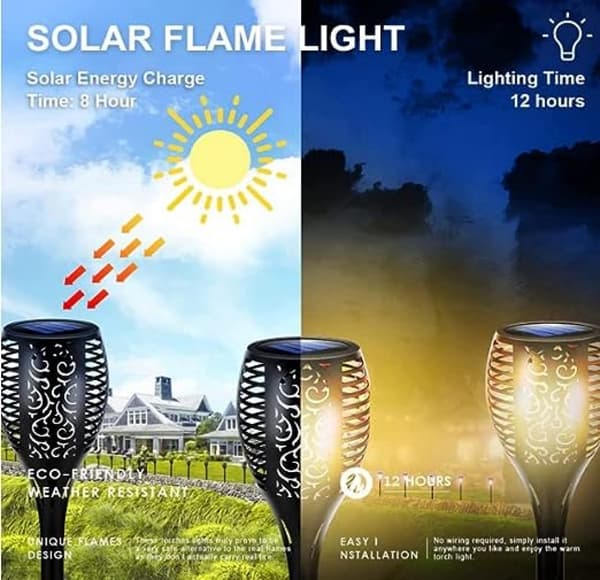 4-pack Solar Torches LED Flickering Flame Outdoor Waterproof Solar Lights Pathway Lights Landscape Lanterns Decorative Lighting Automatic On/Off
