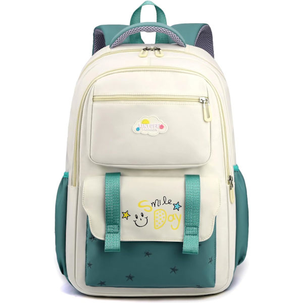Ryggsäck för flickor barn, söt Kawaii skolväska lätt bok väska ryggsäck för mellan- och gymnasium med stöldskyddsficka, beige ryggsäck