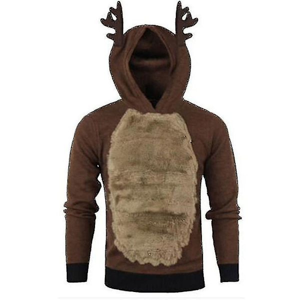 Huvtröja med luva för män, jultema, Rudolph-ren, tröja, pullover Coffee M