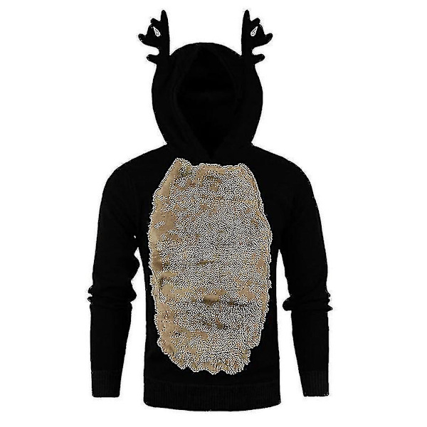 Huvtröja med luva för män, jultema, Rudolph-ren, tröja, pullover Black L