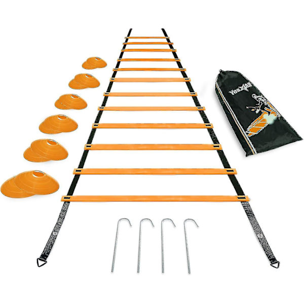 Ultimate Combo Agility Ladder Træningssæt - Hurtighed Agility Ladder med 12 Justerbare Trin, 12 Agility Kegler & 4 Stålpløkke - Inkluderet Bærepose Combo Orange