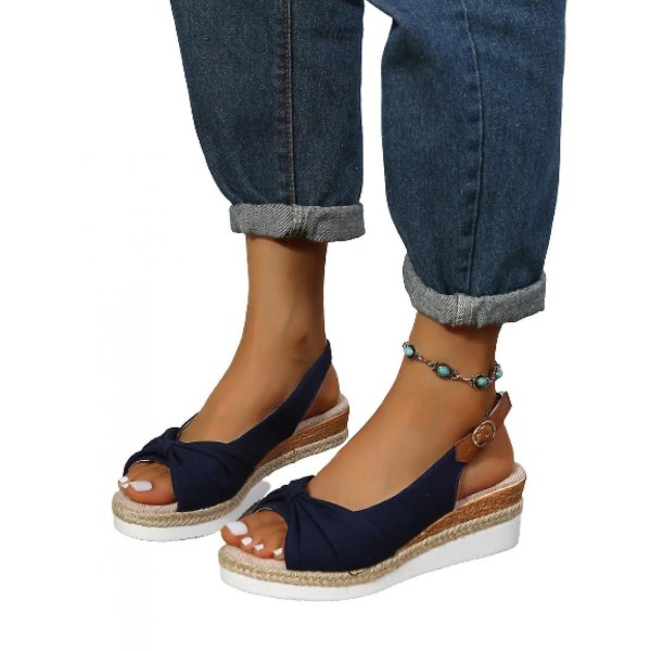 Espadrillesandaler för kvinnor med rosett och kilklack, lätta peeptoe-sandaler med ankelsnodd och slingback, plattformssandaler för sommaren 10