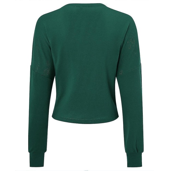 Bomuld Dame V-hals Fashion Design Løs ensfarvet Casual Cardigan 15 farver Dark Green M