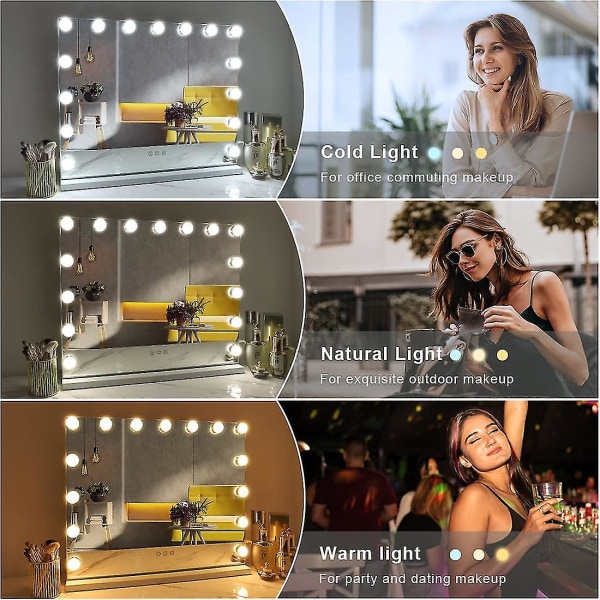 Led spegel USB sminklampor, 10 glödlampor 3 ljuslägen för bordsskiva väggmonterad sminkspegel, badspegellampor