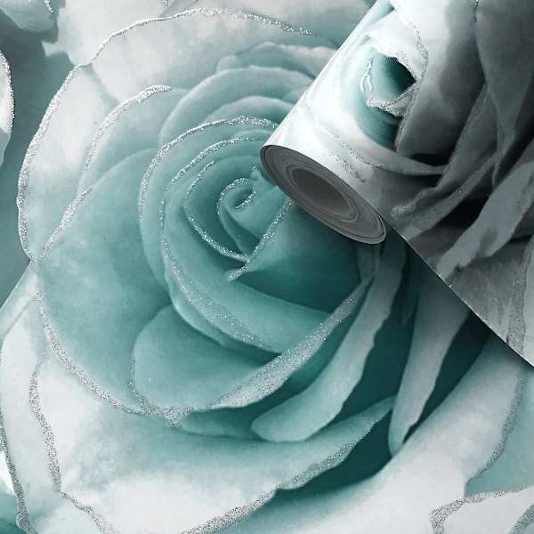 Madison Rose Glitter Floral Tapet Muriva Aqua/Grey
