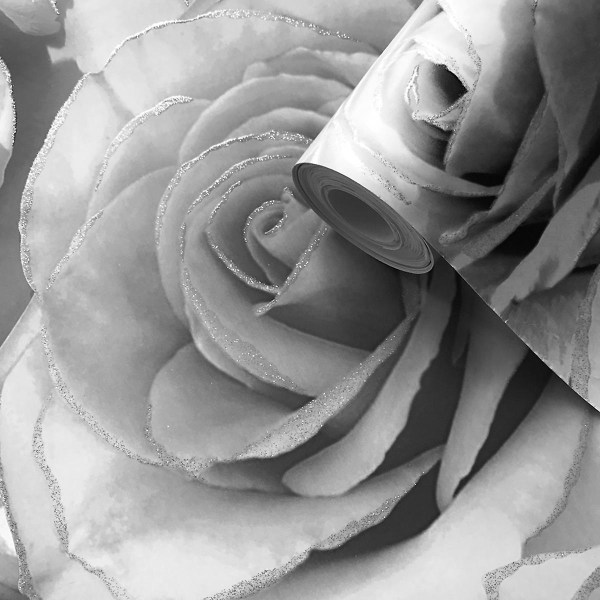 Madison Rose Glitter Blommig Tapet Muriva Grey/Silver