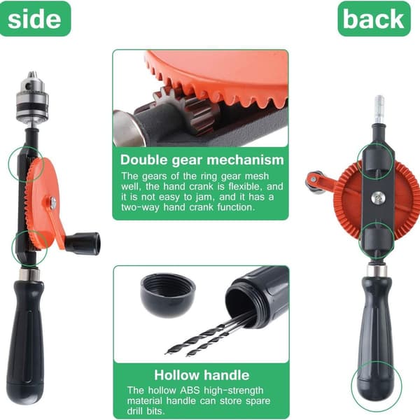 Hand Crank Drill 1.5-10mm Capacity Double Geared Hand Drill for Wood Plastic