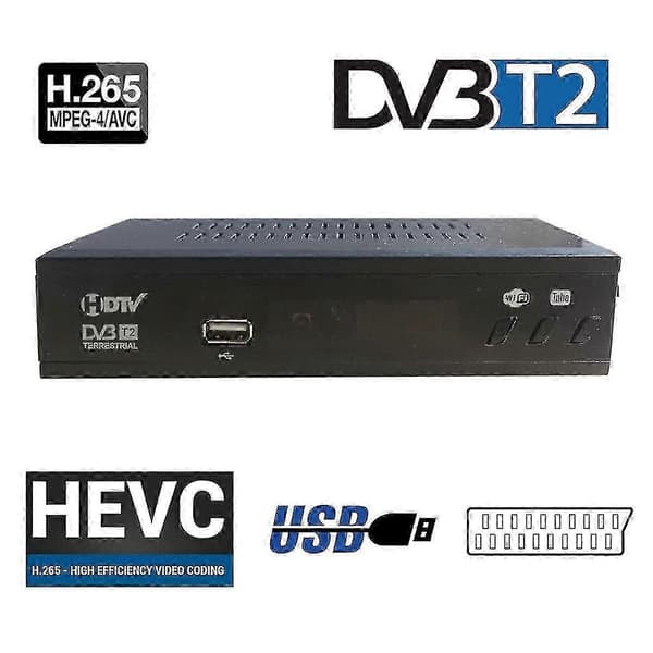 DVB T2 HEVC 265 Digital TV-mottaker DVB-T2 265 1080P HD-dekoder USB Terrestrisk TV-mottaker EPG Set-top-boks, EU-plugg Black