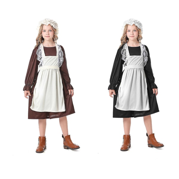 Ny Pigebarn Kostume - Fattig Pige Tjener Forældreløs Fancy Dress Kostume Victorian Fattig Pige Kostume Kjole Brown-beige XL