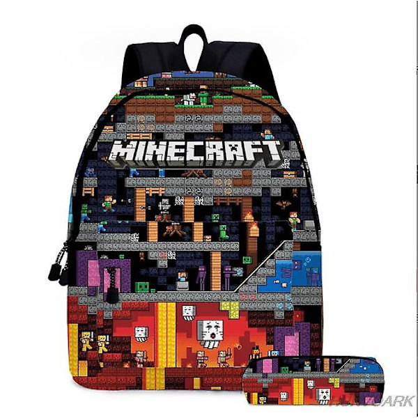 16 Tums Minecraft 3D-tryckta Ryggsäckar för Barn Flickor Pojkar Ryggsäck Barnens Skolväska Cartoon Kindergarten Ryggsäck Hög Kvalitet Blue