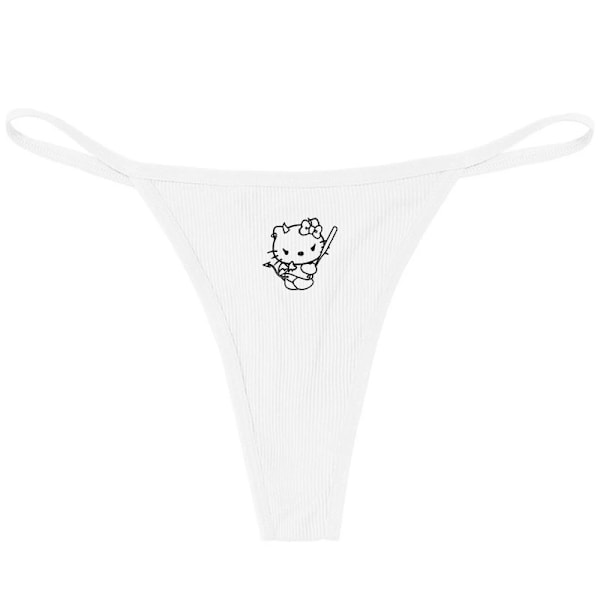 Hellokitty Ren Bomull Tunn Rem Sexig Stringtrosa Låg Midja Sömlös Anime Tecknad Kuromi Underkläder för Kvinnor Enkla Ribbade T-trosor VIT 2 WHITE 2 M
