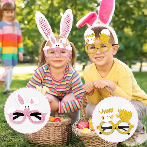 Påskebriller Morsomme Tegneserie Glitter Festlig Fargerike Fotorekvisitter Gave Søt Kanin Egg Kylling Glad Påske Brilleramme For Voksne Barn Kaesi B