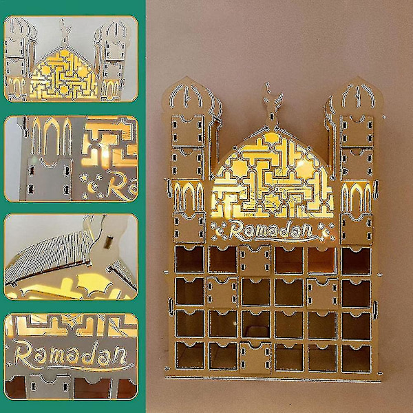 Ramadan-kalenteri, Puinen Uusiokäyttöinen Kalenteri 30 Lokerolla, Eid Mubarak -Koriste, Ramadan-Kalenteri