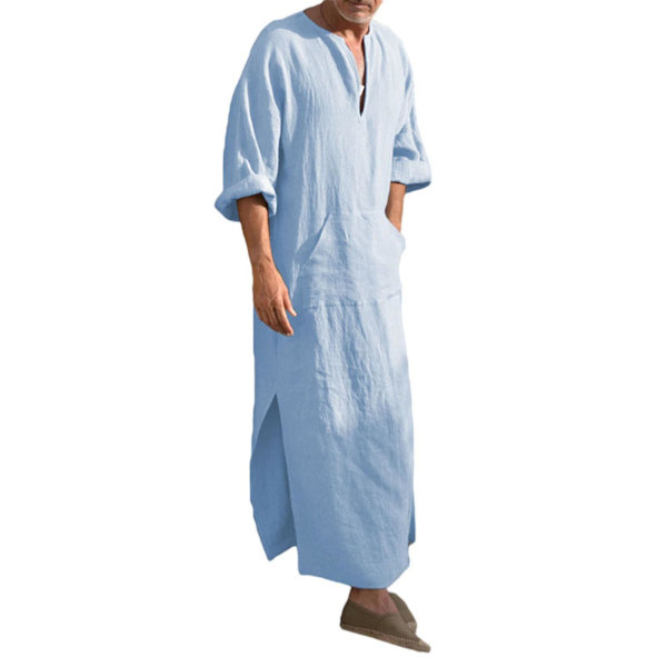 Miesten Arabiallinen Muslimi Pitkä Kaftan Vaate Casual Lähi-idän Islamilainen Thobe Kaftan Robes Blue M