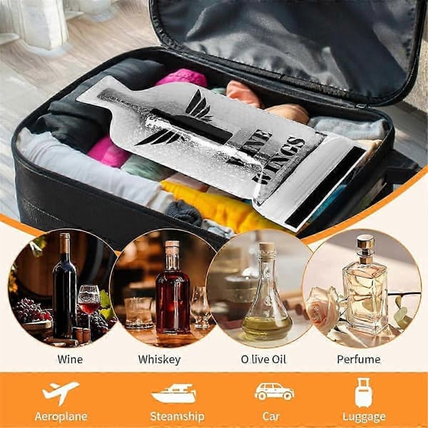 Vinflaskor för Resor, 6-pack Återanvändbara Vinflaskskyddspåsar, Flygplan Bil Kryssning, Dubbel Transparent  Black