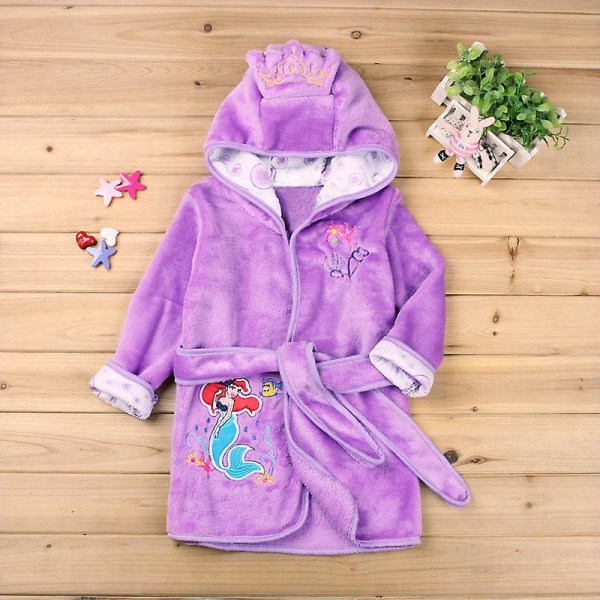Baby Kids Mickey Mouse Huvad Badrocka Fleece Dressing Gown Pojk Flicka Sovkläder Nattkläder Purple 4-5 Years