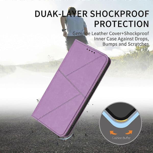 Kompatibelt plånboksfodral för iPhone 17 Pro Max, magnetisk stängning, läderfodral med stativ Purple