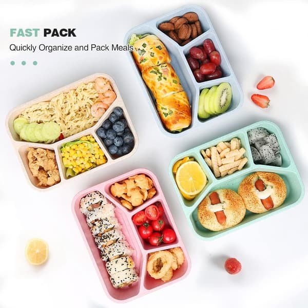 4-pakke Bento matboks, 4-roms matbokser for matlaging, lunsj