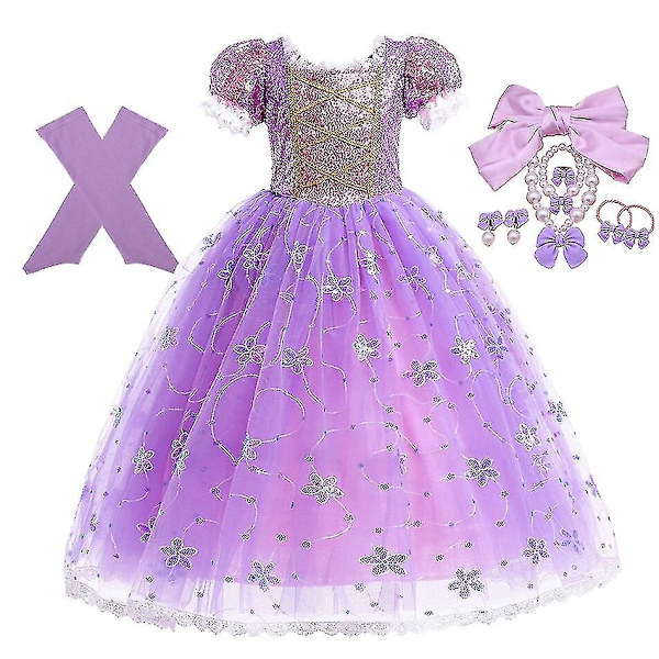 Prinsessan Rapunzel Klänning för Flickor Elegant Lila Klänningar Fint Karneval Kostym Barn Bal Kvälls Klänningar Halloween Rollspel Klänningar 3Y Tag-110 Rapunzel Sets 04
