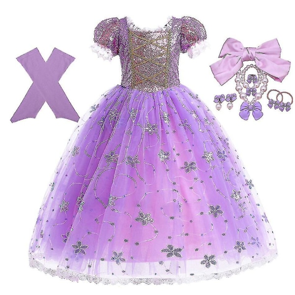 Prinsesse Rapunzel-kjole til piger Elegante lilla kjoler Fancy karnevalskostume Børn gallakjoler Halloween-rollespil-kjoler 7-8Y Tag-140 Rapunzel Sets 04