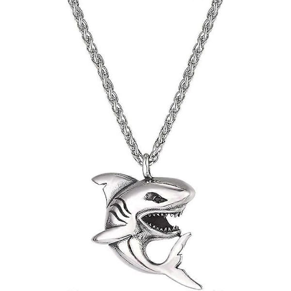 Halskæde med haj/fisk/delfin vedhæng, dyresmykker til mænd og drenge, rustfrit stål FZY [DB] 01 Shark Stainless Steel